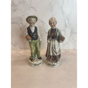 Vintage FBIA Grandma & Grandpa Figurines: Porcelain Couple Statues Taiwan